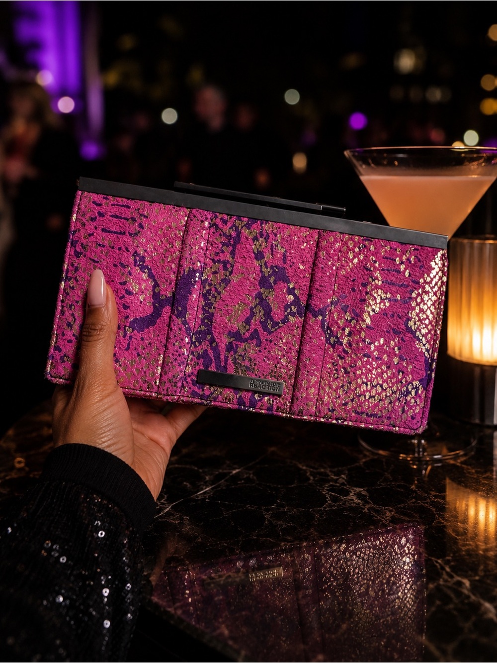 Kenneth Cole Pink Metallic Snake-Print Clutch Wallet